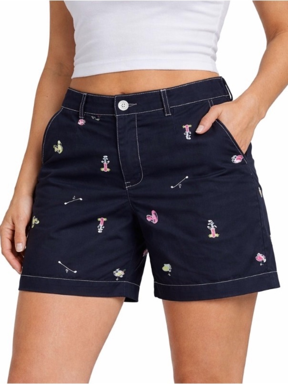 Sag Harbor Golf women's shorts black embroidered golf bags clubs Tee's SZ 16